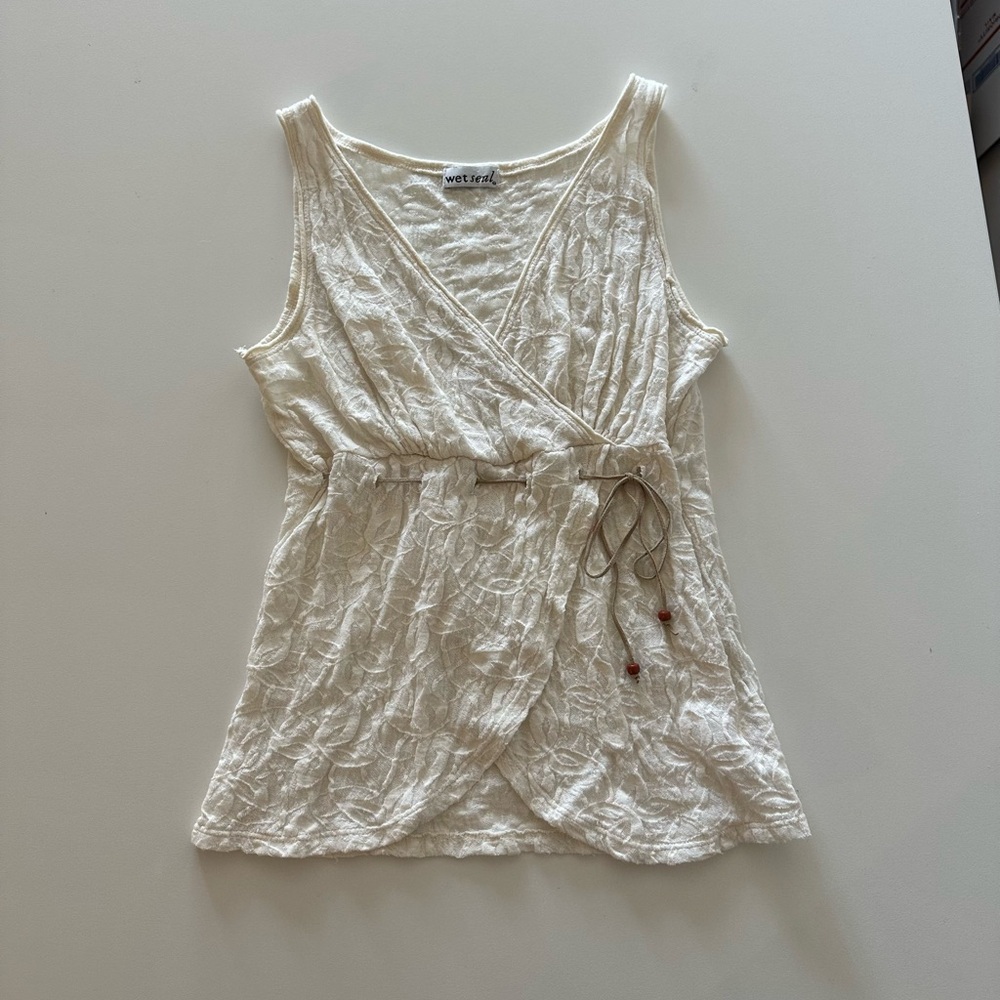 Vintage Y2K Wet Seal Butterfly Lace Boho Empire Babydoll Cream Tank M